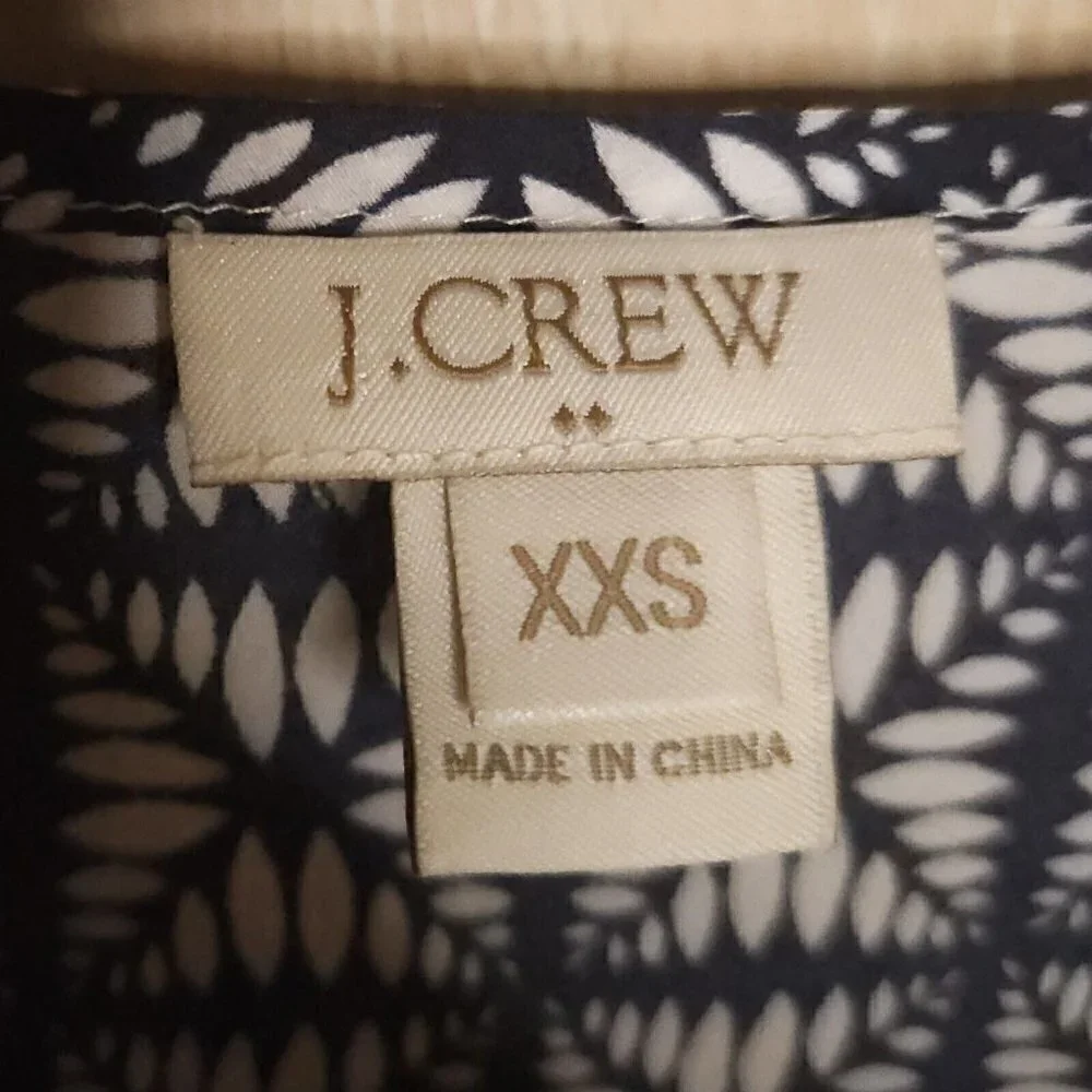 J. Crew Blue White Abstract Silky Pullover Blouse XXS